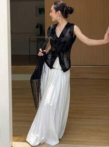 DAZY Women's Butterfly Embroidery Mesh Waisted Vest Top See-Through Sleeveless Jacket Blouse, Summer Women Blazers Business Attire - Black - View 6