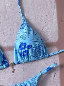 Swim Vcay Bộ bikini dây mảnh đính kim loại màu xanh gợi cảm dành cho nữ mùa xuân, họa tiết ngẫu nhiên, trang phục đi biển mùa hè - Nhiều màu - Xem 6