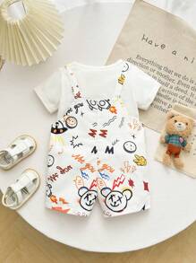 Conjunto de camiseta e shorts estilo street casual para bebês meninos de 0 a 3 anos, e estampa de ursinho de pelúcia - Multicolorido - Ver 3