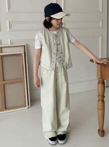 DAZY Tween Girls Denim Two Pieces Outfits,Girls Summer Outfits,Back To School Clothes - Beige - View 3