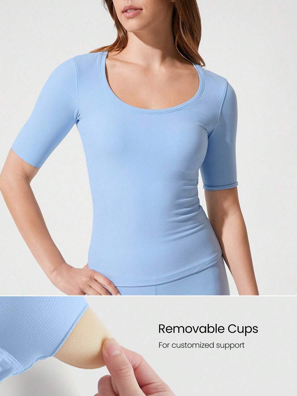 FeatherFit™ Perfect Practice Sweat Wicking Stretchy Round Neck Waist Length Short Sleeve Active Top Yoga Pilates Gym