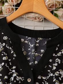 EMERY ROSE Plus Size Ditsy Floral Patchwork Casual Vacation Dress - Black - View 4