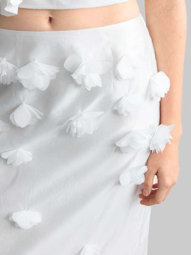 2025 New Arrivals Straight Cut Skirt, Elegant Wedding Style, Ivory Color 3D Floral Design Ladies A-Line Skirt, Spring And Summer