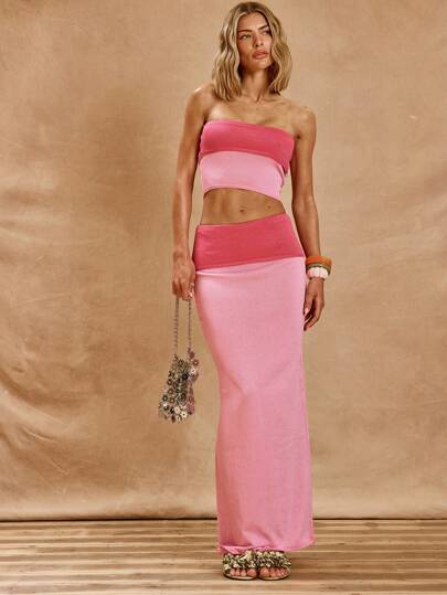 MUSERA 中腰翻领双色修身长裙仅限春夏季度假波西米亚风伊比沙岛优雅俱乐部海滩可爱性感婚礼宾客生日节日