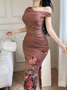 Petite Vestido largo casual minimalista con estampado floral para mujer - Multicolor - Ver 2