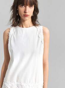 Ontre Váy ngắn không tay cổ tròn phối ren màu trơn cho nữ, váy nghỉ dưỡng, váy phong cách Bohemian, váy mùa hè, váy lễ Phục sinh, váy thanh lịch cho nữ, váy đen, váy sinh nhật, váy đi biển, váy lễ Phục sinh, váy thường ngày - trắng - Xem 4