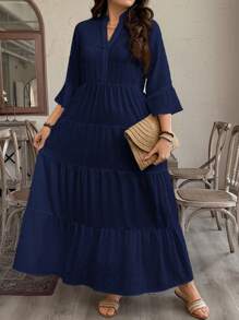 SHEIN LUNE Váy Babydoll in họa tiết lá Bohemian cỡ lớn, Váy dài đi nghỉ thường ngày cho mùa hè Váy dài Trang phục mùa hè cho phụ nữ Trang phục Ngày lễ Thánh Patrick Trang phục mùa hè Phục sinh Trang phục mùa xuân cho phụ nữ Bộ đồ mặc nhà lễ Phục sinh Thánh Patrick bãi biển cho phụ nữ Váy dài siêu thanh lịch - Màu xanh hải quân - Xem 6