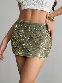 SHEIN Tall 女士性感闪光迷你裙，高腰紧身裙，生日，夏季时尚，适合日常约会、夜间外出 - 彩色 - 查看 1