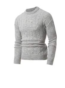 EURMUSE Men AW Fashion Crew Neck Cable Knit Regular Sweater - Grey - View 4