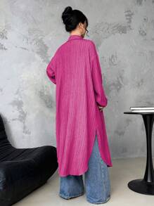 SHEIN LUNE Áo sơ mi vải dài họa tiết thường ngày đi làm - Màu Hồng Tươi - Xem 2