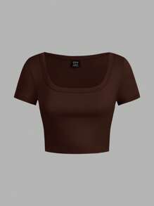 SHEIN EZwear 4件套休闲简约方领和圆领短袖短款上衣女士夏季T恤 - 彩色 - 查看 8