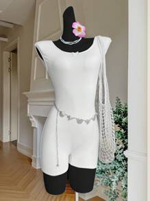 Comfortcana Summer Jacquard Knit Open-Back Slim Fit Jumpsuit - White - View 4