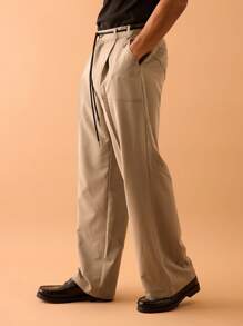 Musero Straight Leg Woven Seam Detail Trousers Summer Streetstyle Vacation Casual Smart - Grey - View 3