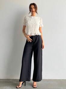 Aloruh 女士优雅雪纺蕾丝拼布杏色衬衫 - 白色 - 查看 6