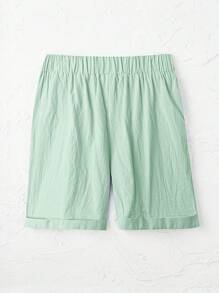 EMERY ROSE Plus Size Solid Color Front Tie Pocket Casual Shorts, Daily Wear