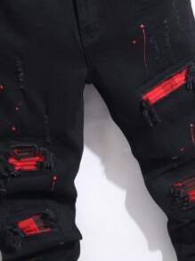 Manfinity EMRG Jeans slim fit con bloques de color y parches de talla grande para hombres