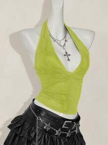 SHEIN ICON Canotta casual con scollo a V profondo e collo annodato, di moda per l'estate