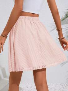 Breezaya Summer Vacation Casual Solid Color Textured Skirt - Baby Pink - View 2