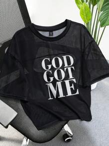 Manfinity EMRG 男士时尚网眼字母印花透气圆领短袖T恤