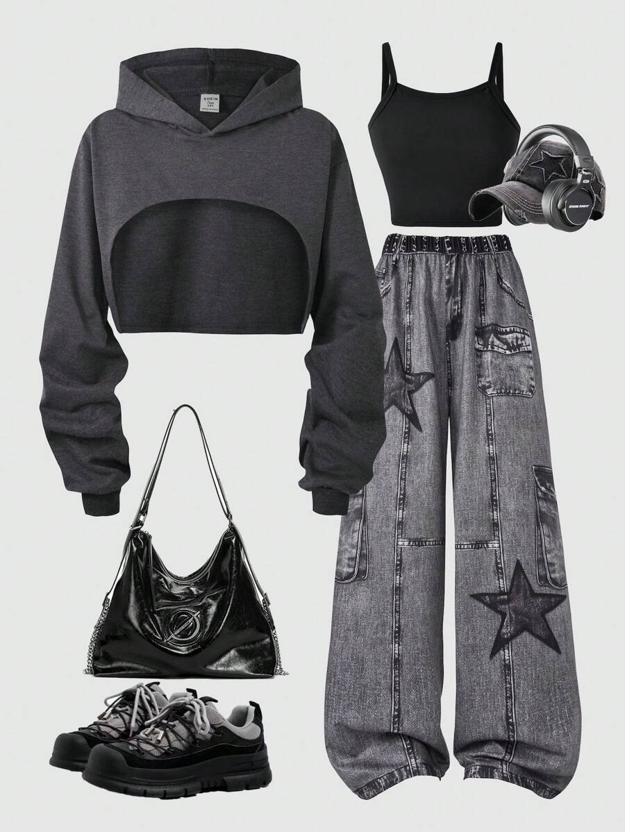 SHEIN Conjunto de 3 piezas para adolescentes: Sudadera corta de moda ...