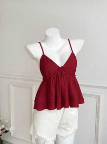 Elamini Women's Solid Color Ruffle Hem Camisole