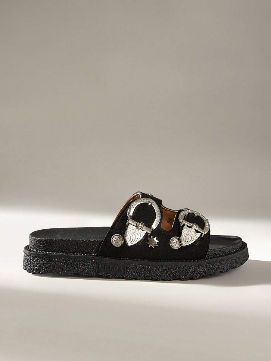 Solecia Women's Fashionable Versatile Thick-Sole Retro Slide Sandals - Black - View 1