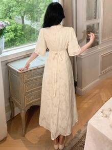 DAZY Gaun Panjang Jacquard Renda Wanita, Leher Halter, Gaun Musim Semi/Panas - Putih - View 4