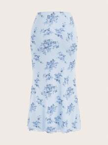 Firerie 女士心形印花鱼尾下摆弹力网纱浪漫半身裙 - 淺藍色 - 查看 7