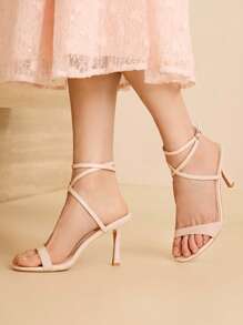 MOTF PREMIUM OPEN TOE ONE-STRAP HIGH HEEL SANDALS - Apricot - View 3