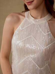 MOTF PREMIUM SPLIT THIGH CONTRAST SEQUIN DRESS - White - View 2