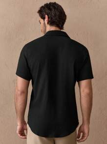 HIMLAND Men Solid Button Front Shirt, Old Money, Couple Things - Black - View 3