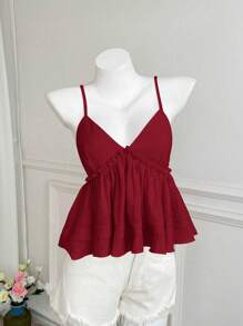 Elamini Women's Solid Color Ruffle Hem Camisole