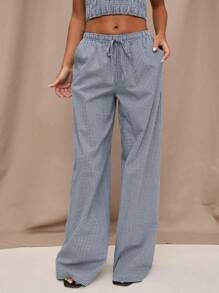 SHEIN BAE Women's Belted Straight Leg Loose Casual Pants, Versatile - Navy Blue - View 5