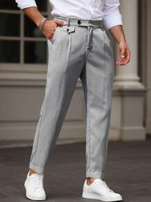 Manfinity Homme Quần tây ống đứng kẻ sọc túi cho nam - Màu Xám nhạt - Xem 1