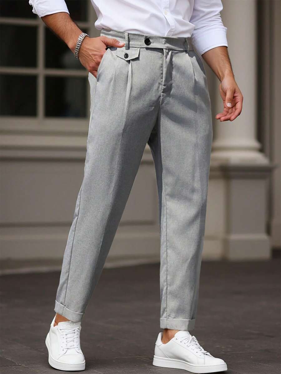 Manfinity Homme Quần tây ống đứng kẻ sọc túi cho nam - Màu Xám nhạt - Xem 1