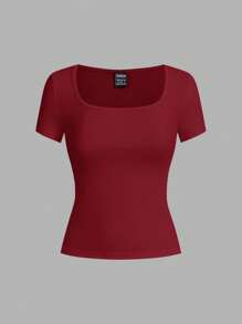 SHEIN EZwear 3 件套女士短袖短款休闲修身 T 恤（黑色、灰色、酒红色），适合夏季 - 彩色 - 查看 5