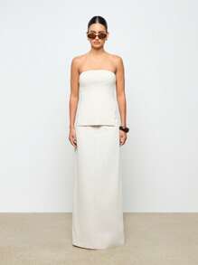 AiiRZ Bandeau Fine Ribbed Top With Side Splits - Apricot - View 3