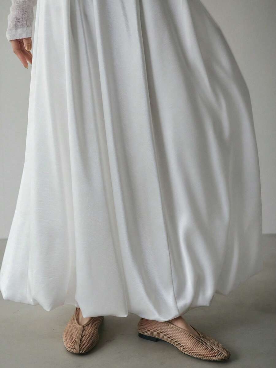 FRIFUL Women's Solid Color Casual Versatile A-Line Skirt - White - View 1