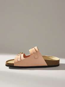 Solecia Adjustable Metal Buckle Open Toe Platform Sandals, Casual Suede-Like Leather Flat Shoes, Beige/Apricot, Suitable For Indoor And Outdoor Wear - Baby Pink - View 5
