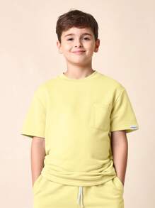 SUMWON Cozy Youth Athletic Co-Ord Set Premium Short Sleeve T-Shirt And Shorts Two Piece Set Sporty Summer Spring Everyday Casual Loungewear
