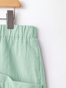 EMERY ROSE Plus Size Solid Color Front Tie Pocket Casual Shorts, Daily Wear