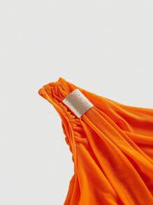 SHEIN MOD Asymmetric Retro Metallic Decor Ruffle 70s Top In Orange, Western Style, Boho Off The Shoulder Top - Orange - View 3