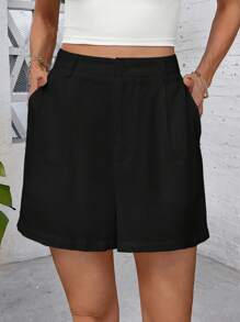 SHEIN Clasi Quần short họa tiết SEHIN Clasi dành cho nữ có túi, trang phục dạo phố giản dị thanh lịch cho ngày lễ, mùa xuân/hè - màu đen - Xem 5