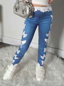 Young Girls Leggings Bow Print Tight,Holiday,Summer,Travel - Blue - View 3