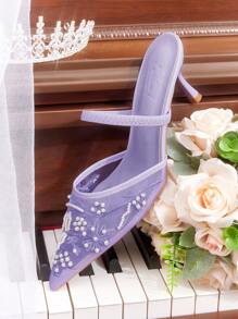 CUCCOO HITCHD Women's Pointed Toe Pearl Embroidery Lace High Heel Mules, Elegant Romantic Light Purple Mesh Dress Shoes, Bridal, Bridesmaid Shoes, Suitable For Afternoon Tea, Dating, Party, Wedding, Banquet