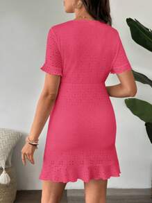 SHEIN Ruffled Hem & Cuff Bodycon Maternity Dress - Hot Pink - View 2