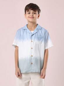 SUMWON Casual Summer Short Sleeve Button Down Shirt Tie Dye Gradient Boys Youth Cool Beach Vacation Resort Breathable Linen Feel Top Holiday Everyday Wear