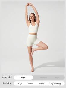 GLOWMODE FeatherFit™ Double Time Adjustable Halter Sports Bra Tank Top Light Support Low Impact Yoga Pilates Daily Spring Summer - White - View 5