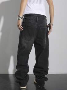 Manfinity Hypemode Plus Size Men's Pocket Decor Loose Wide Leg Casual Versatile Jeans Baggy Jeans Mens