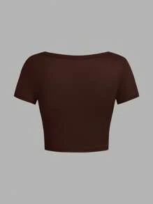 SHEIN EZwear 4件套休闲简约方领和圆领短袖短款上衣女士夏季T恤 - 彩色 - 查看 6